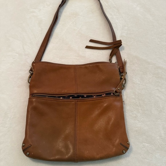 Lucky Brand Crossbody Caramel Tan Leather Foldover Shoulder Bag Messenger Purse - Picture 6 of 13